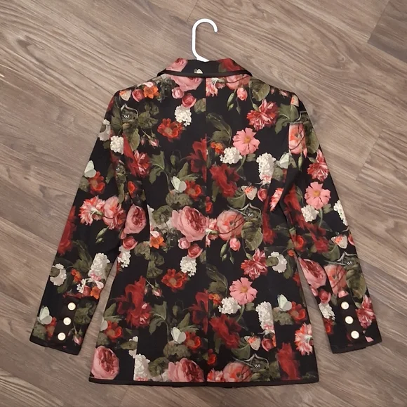 Alice + Olivia Breann Black Floral Slim-fit Blazor - Pink And Red - Size 6 - NWT - Picture 5 of 12